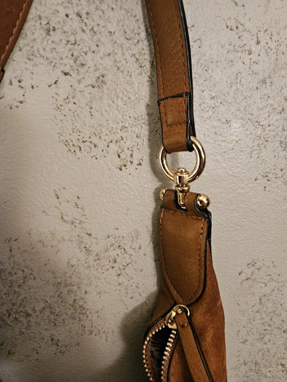 Brown Suede and leather Whipstitch Hobo Shoulder Bag